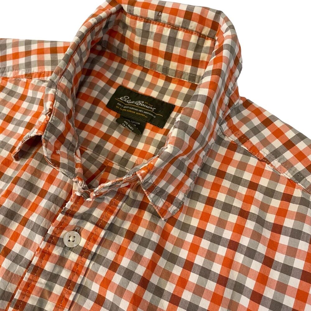 Eddie Bauer Check Shirt Men’s M Short Sleeve Button Down Gray Orange - Picture 3 of 16